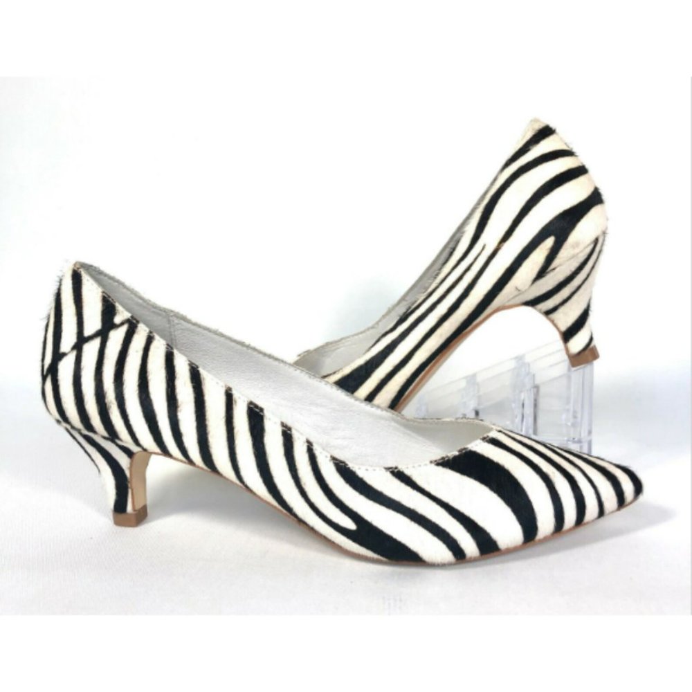 Matisse Chateau Zebra Haircalf Leather Pointed Toe Kitten Heel Pumps 6.5